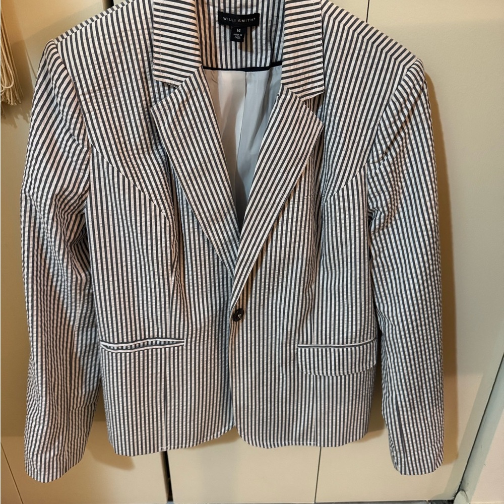 Willi Smith Grey and White Striped Blazer